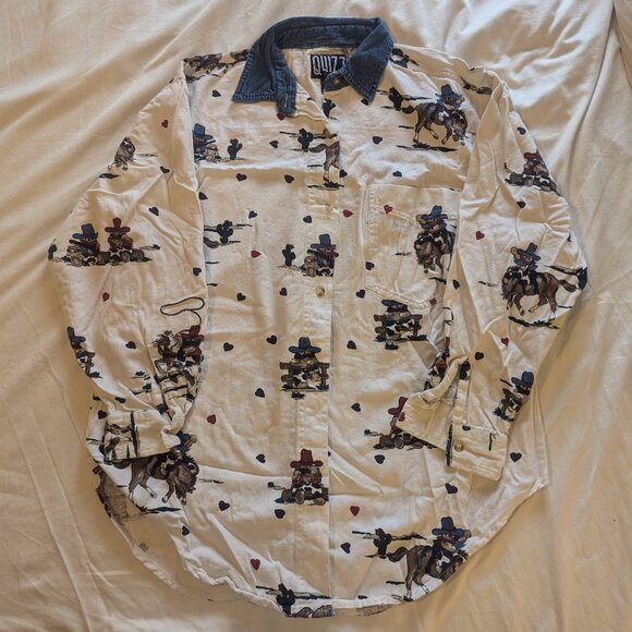 Quizz Cowboy Teddy Bear Button Up Shirt - Picture 1 of 3